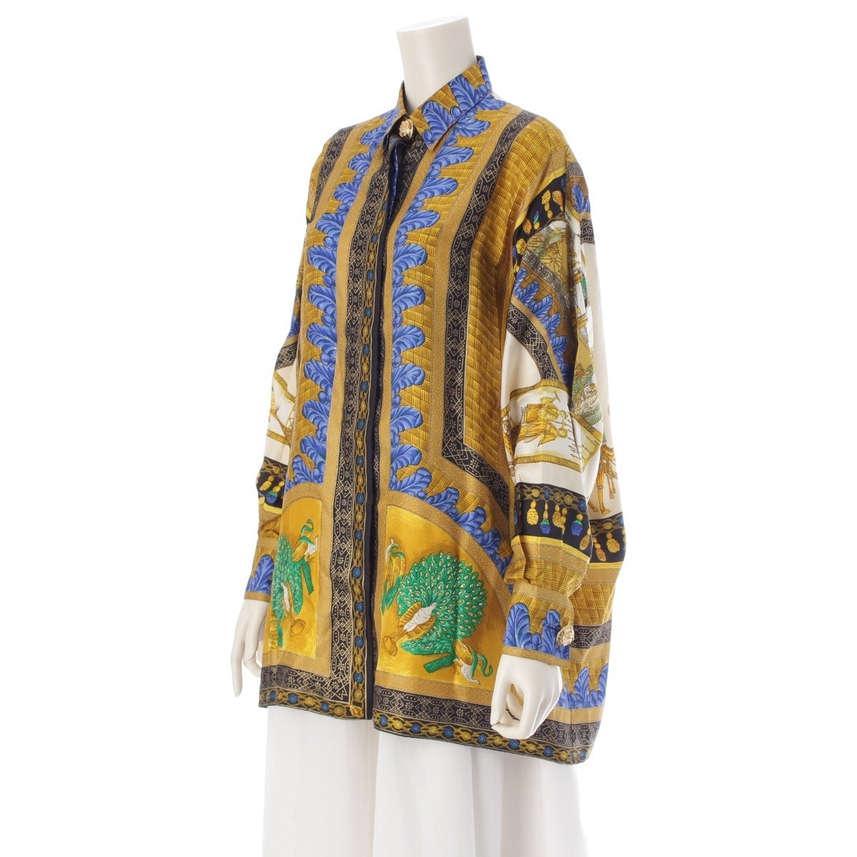 Gianni Versace silk Vintage Medusa Button All-Over Pattern Hidden Front Long sleeve shirt blouse multicolor 38