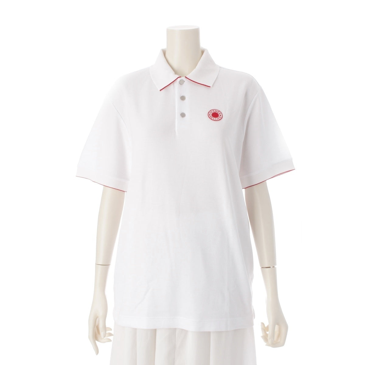 HERMES cotton Serie Button Short Sleeve Polo shirt tops white L