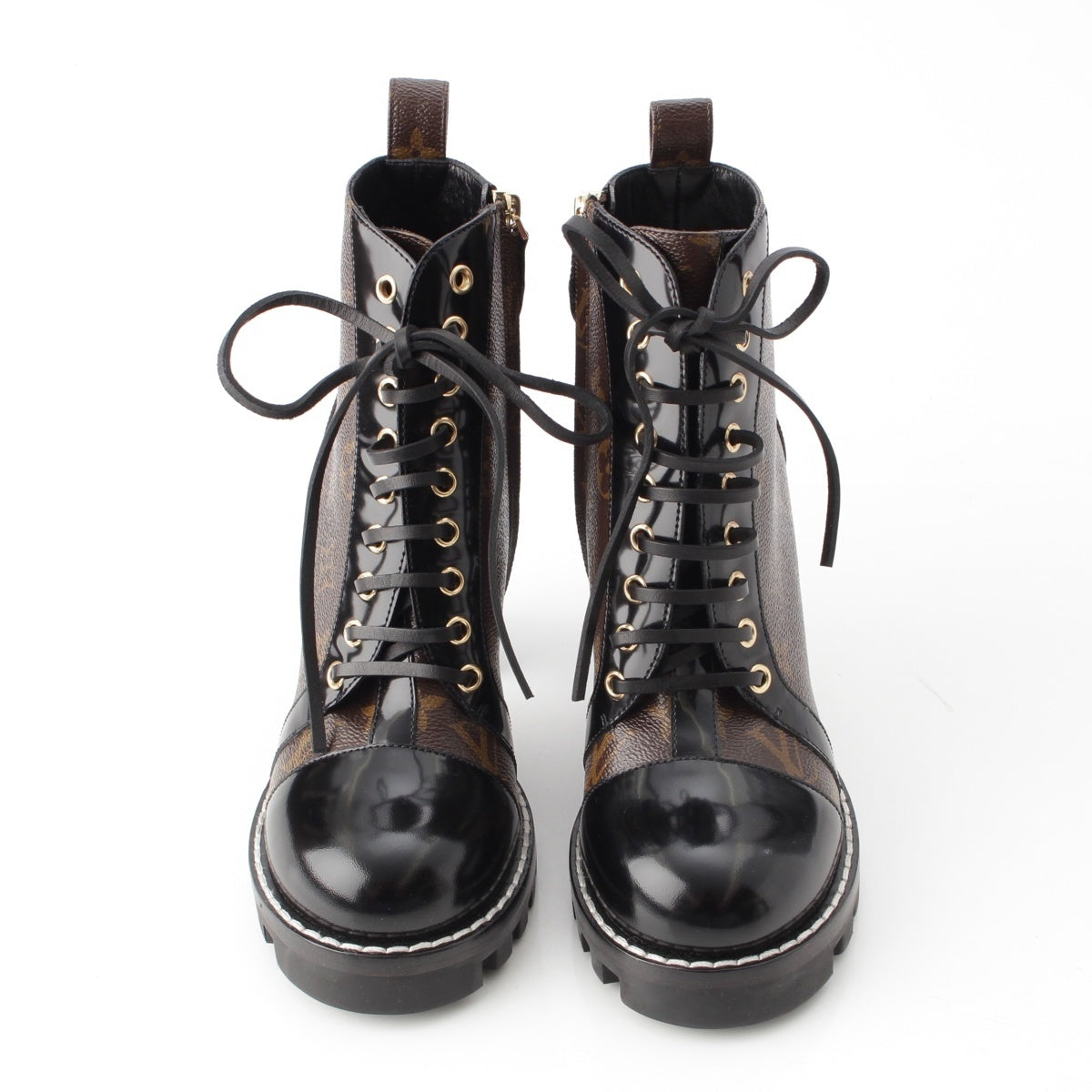 LOUIS VUITTON Monogram canvas Star Trail Lace-Up LV Logo Ankle boots shoes 1A2Y7W Brown x black 38 1/2