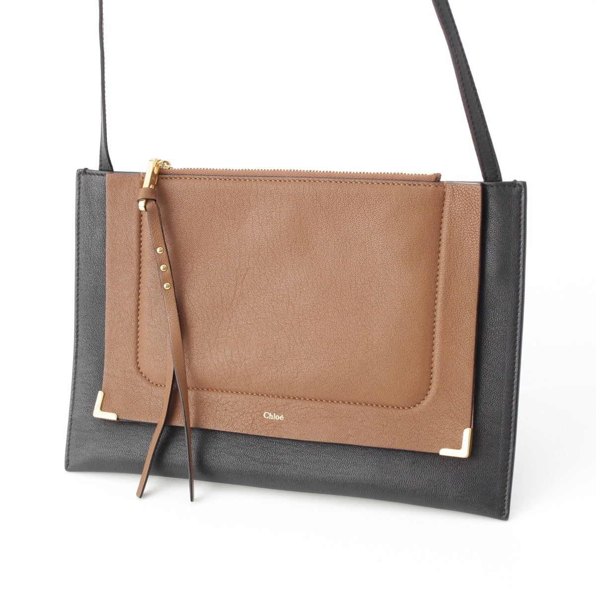 Chloe leather clutch Shoulder Bag Bicolor Black x Brown