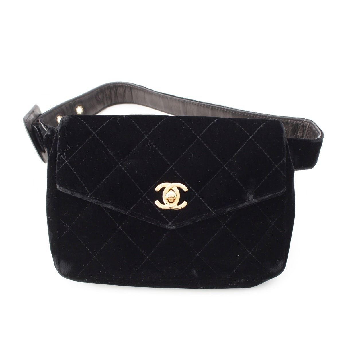 CHANEL Matrasse Velor COCO Mark Turnlock Belt Handbag black