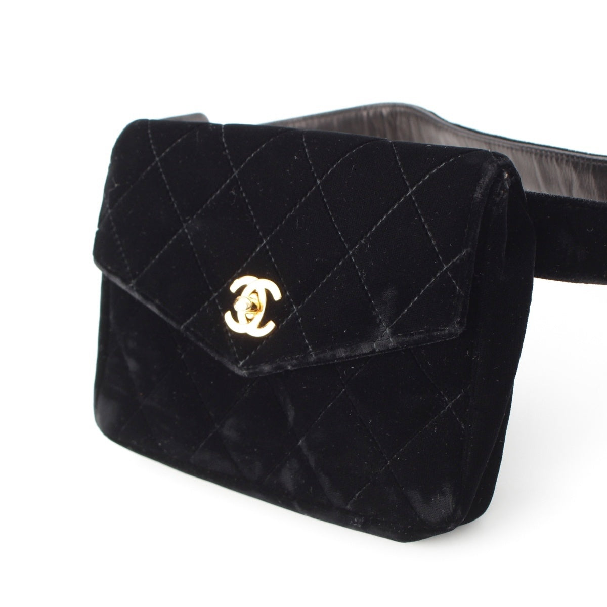 CHANEL Matrasse Velor COCO Mark Turnlock Belt Handbag black