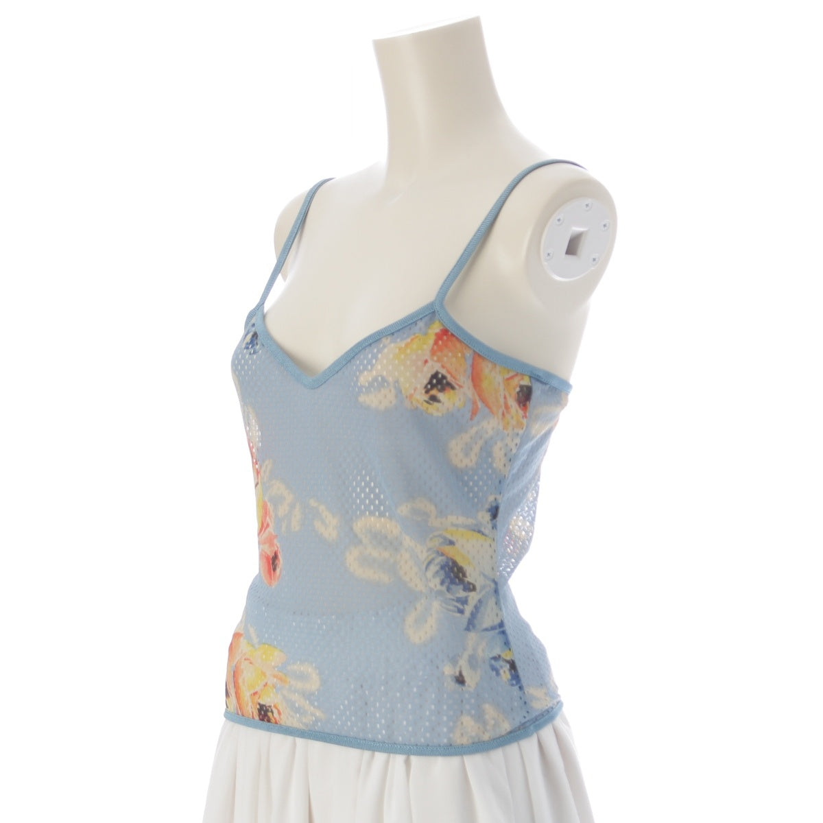 Dior Nylon Archive Galliano-era BLUE FLOWER mesh tank top camisole tops Blue multicolor F38