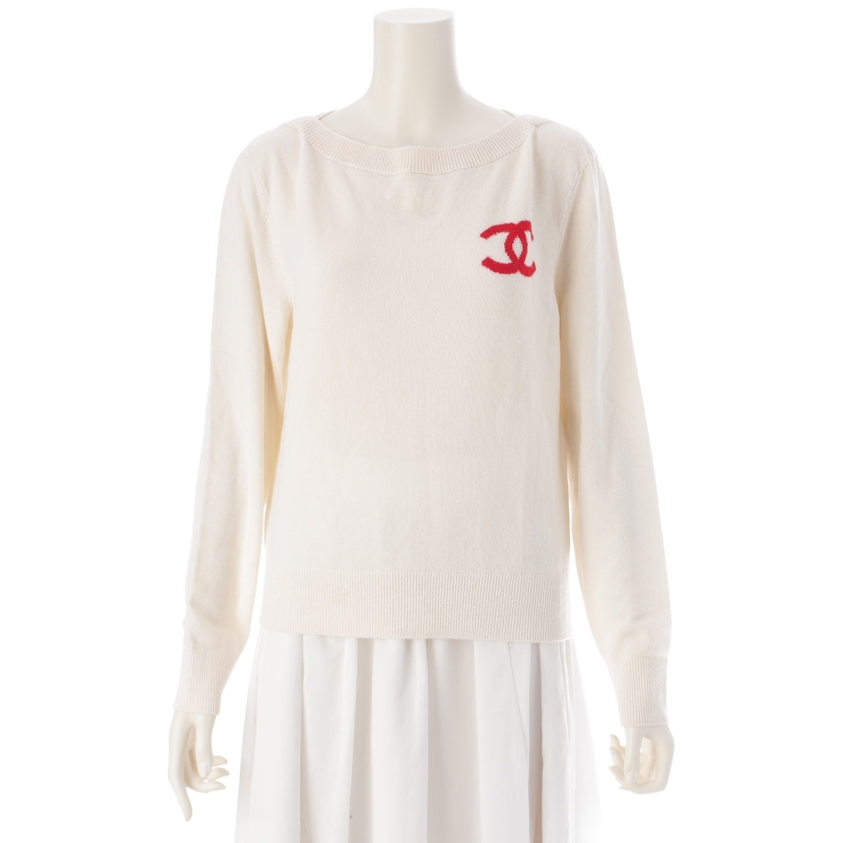 CHANEL LA PAUSA cashmere COCO Mark sweater knit P60447 White Ivory 34
