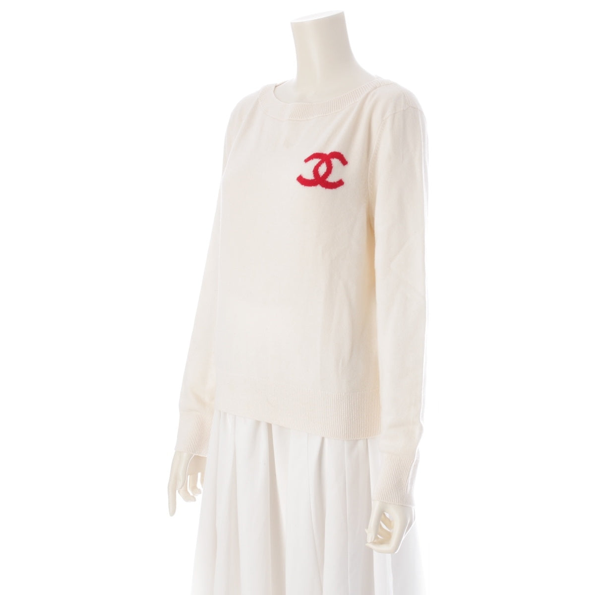CHANEL LA PAUSA cashmere COCO Mark sweater knit P60447 White Ivory 34