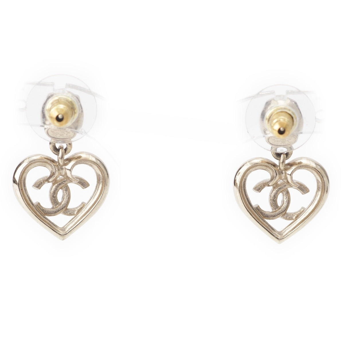 CHANEL 23C COCO Mark Heart Bijou Rhinestone Drop Pierce Accessories gold