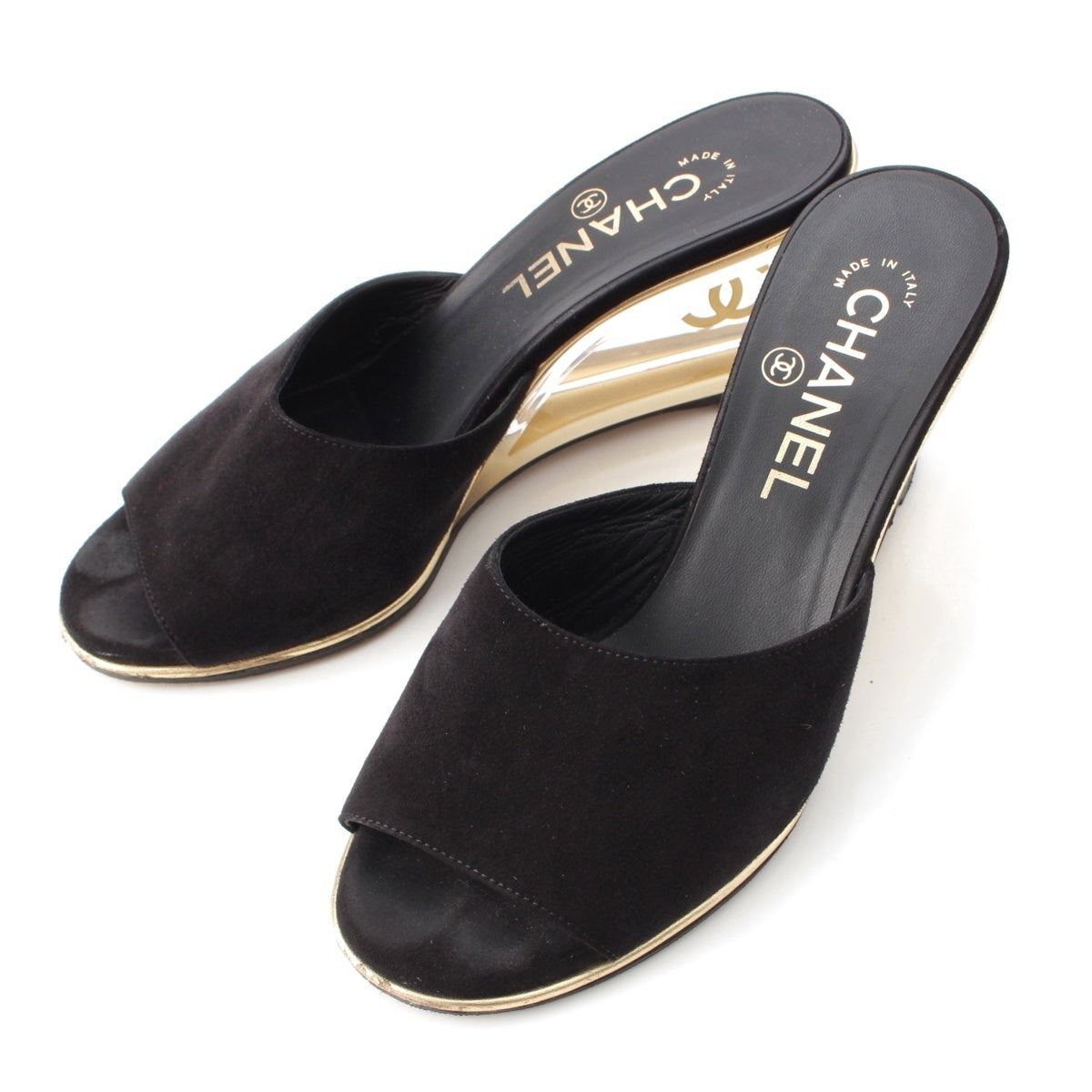 CHANEL COCO Mark Clear Heel Mule Sandals G36151 black 36C