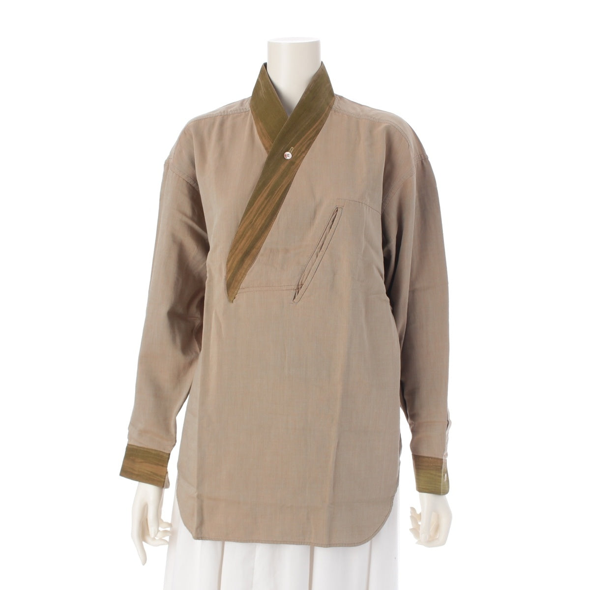 ISSEY MIYAKE IM cotton Kimono collar Long sleeve shirt tops 161318 ‐C khaki S