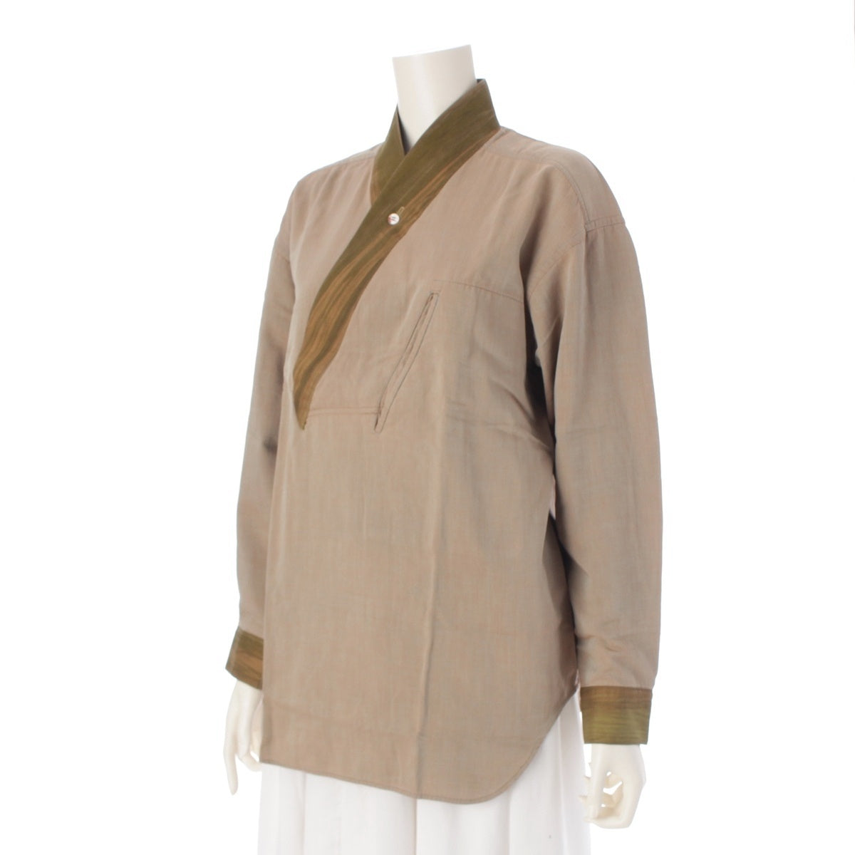 ISSEY MIYAKE IM cotton Kimono collar Long sleeve shirt tops 161318 ‐C khaki S