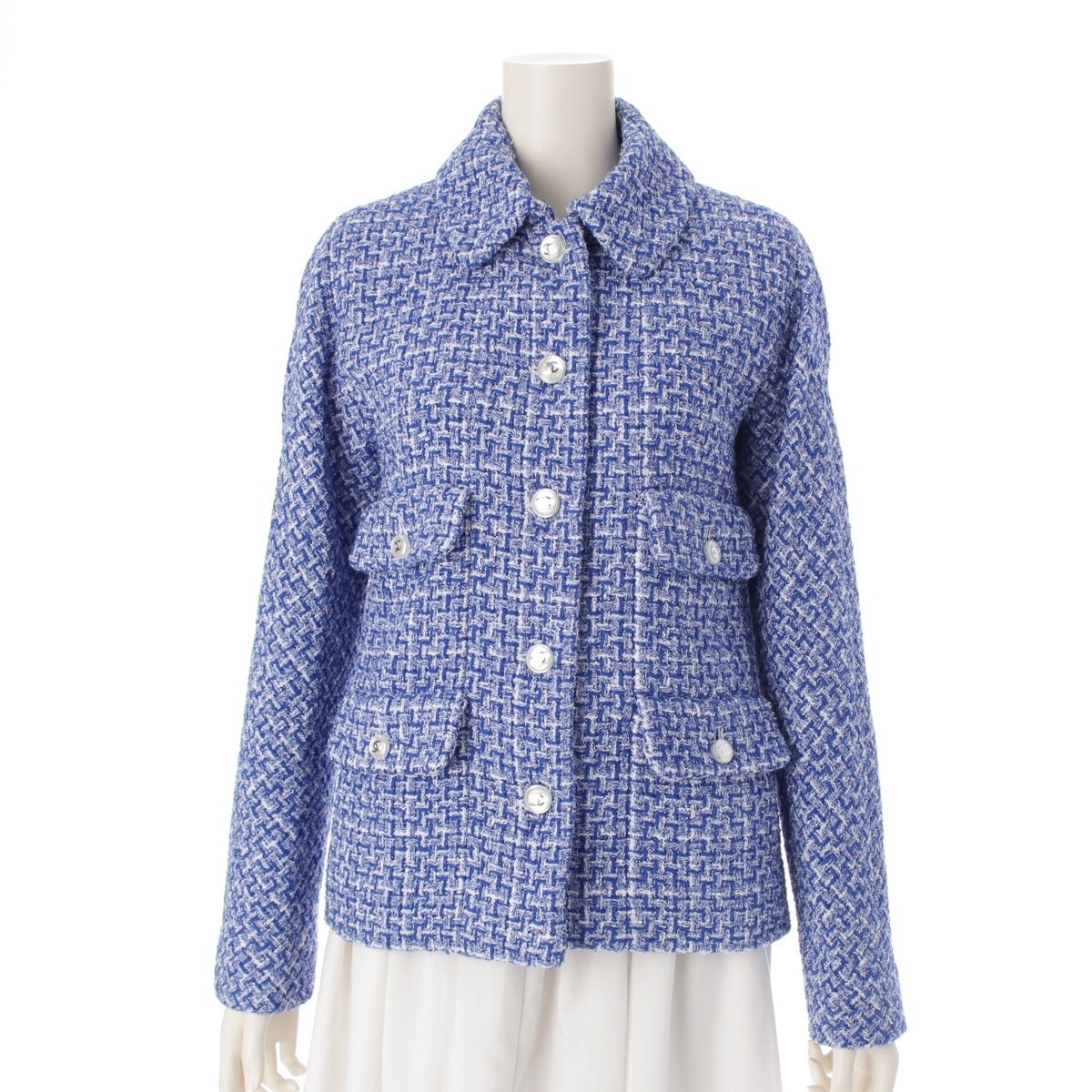 CHANEL Cotton nylon blend COCO Button Tweed tailored jacket P74428 blue 36