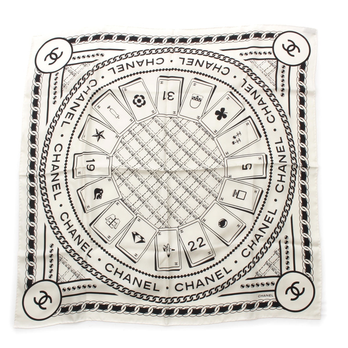 CHANEL silk COCO Mark Playing Cards Card Game scarf AA9906B white