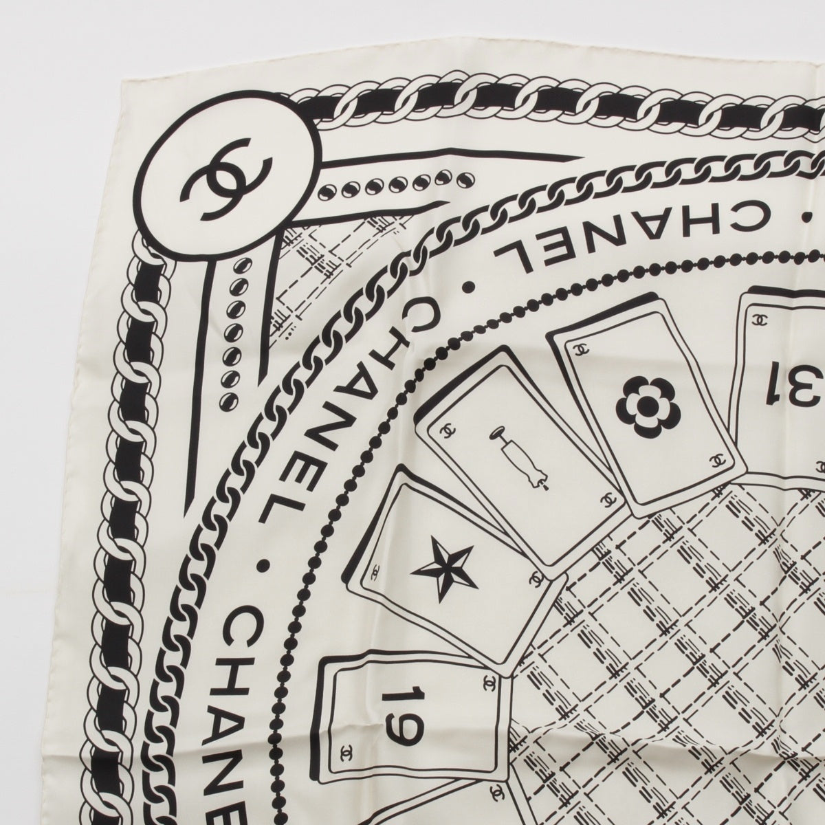 CHANEL silk COCO Mark Playing Cards Card Game scarf AA9906B white