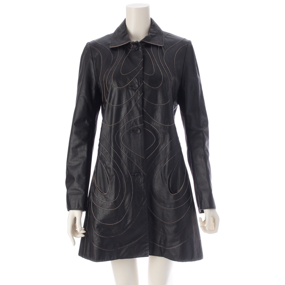 ISSEY MIYAKE Calf leather Front button coat outer black 2