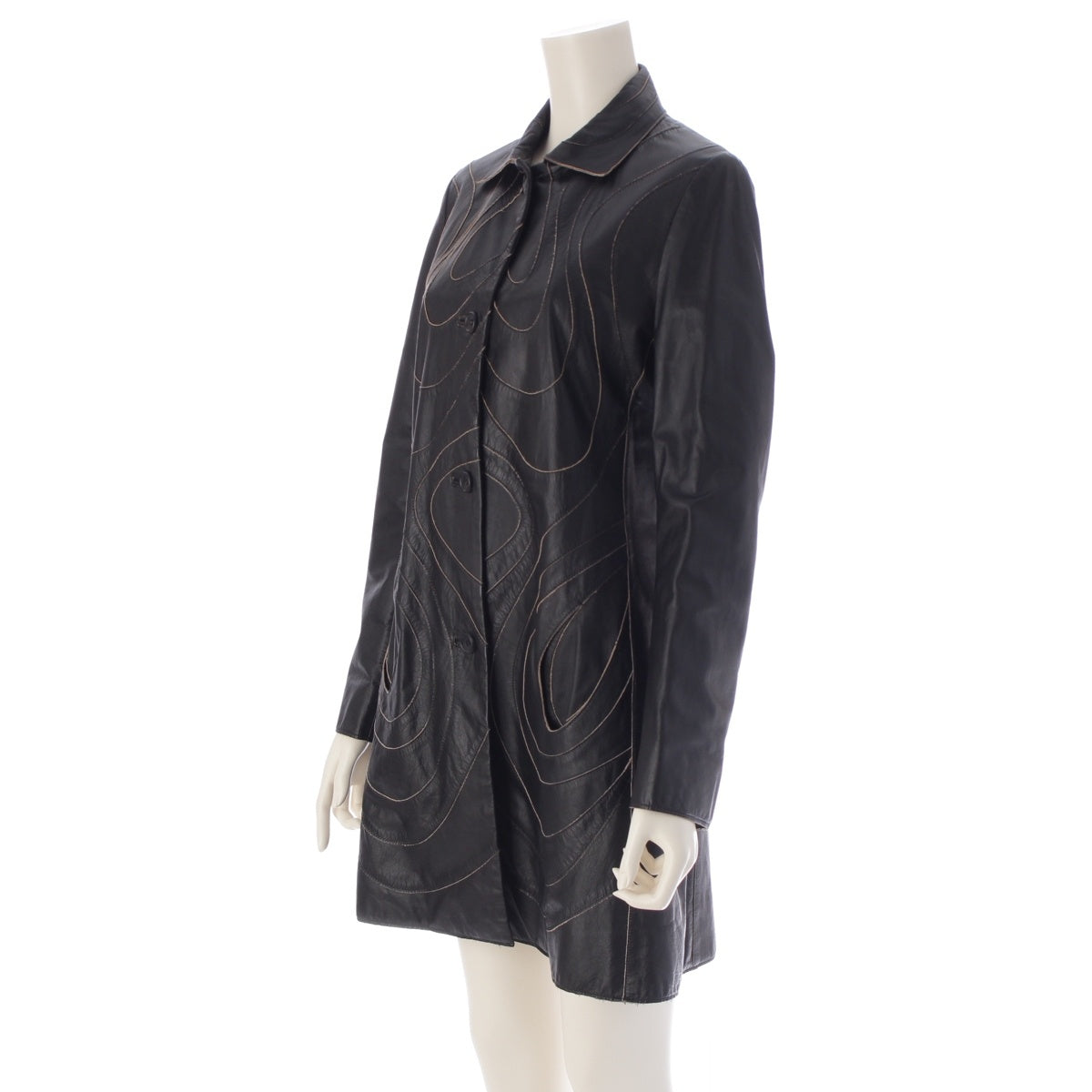 ISSEY MIYAKE Calf leather Front button coat outer black 2