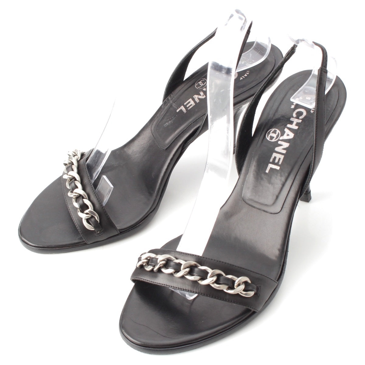 CHANEL leather Chain heel Sandals black 37 1/2