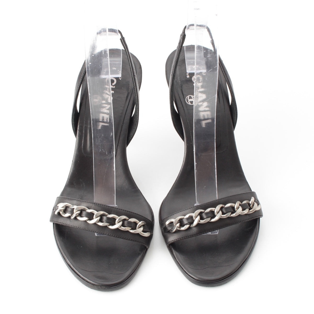CHANEL leather Chain heel Sandals black 37 1/2
