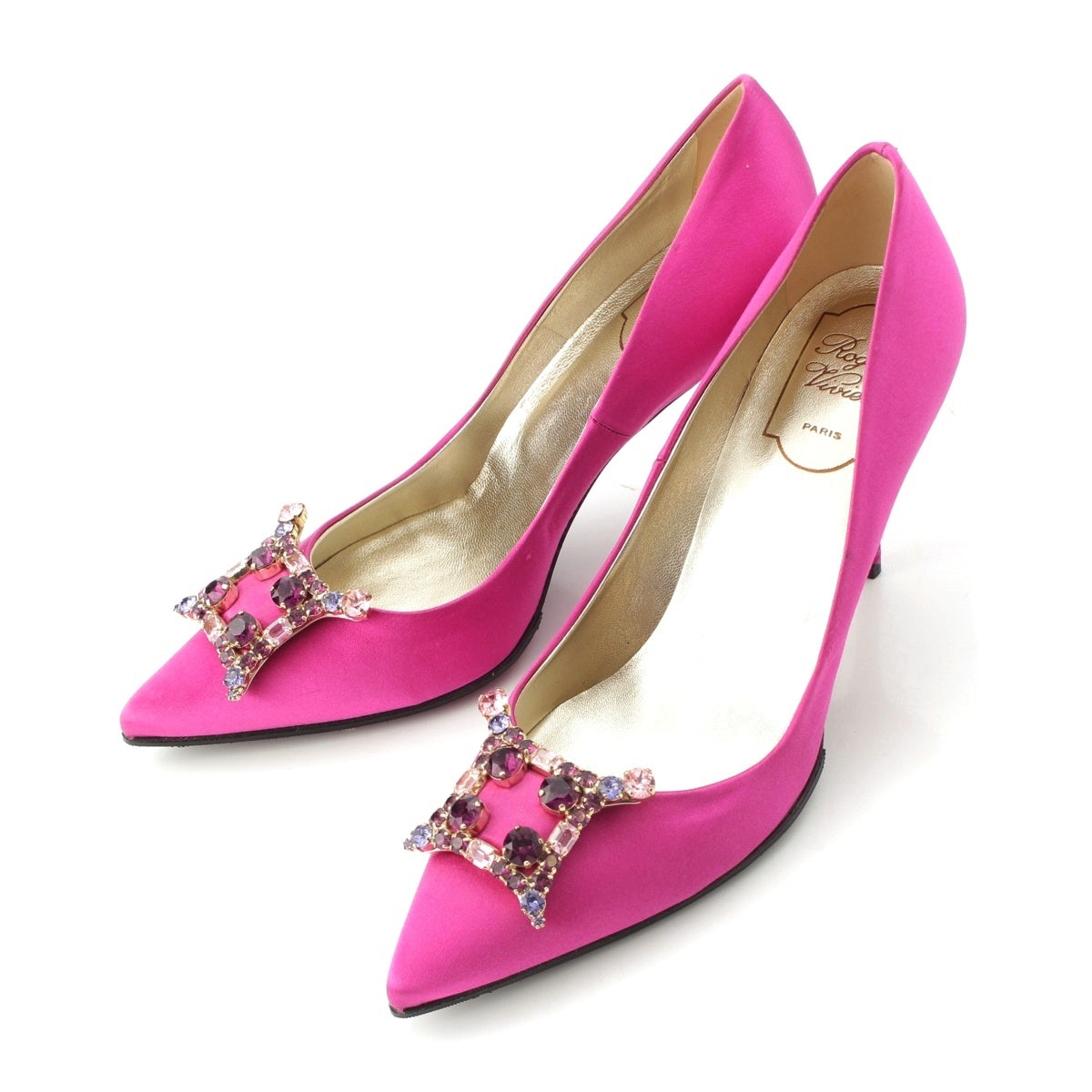 Roger Vivier Satin jewel buckle heels pumps pink 37 1/2