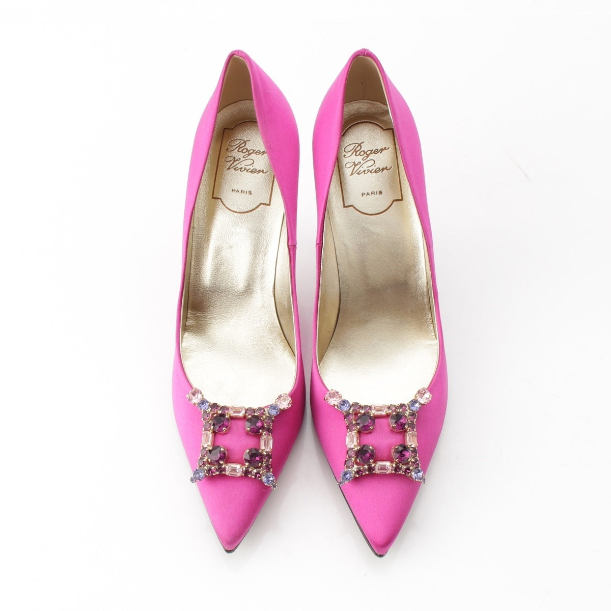Roger Vivier Satin jewel buckle heels pumps pink 37 1/2