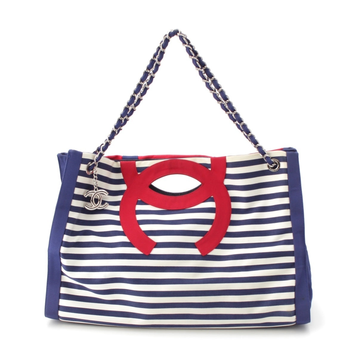 CHANEL Cruise line 13th COCO Mark Border Chain Tote Bag Blue x red x white