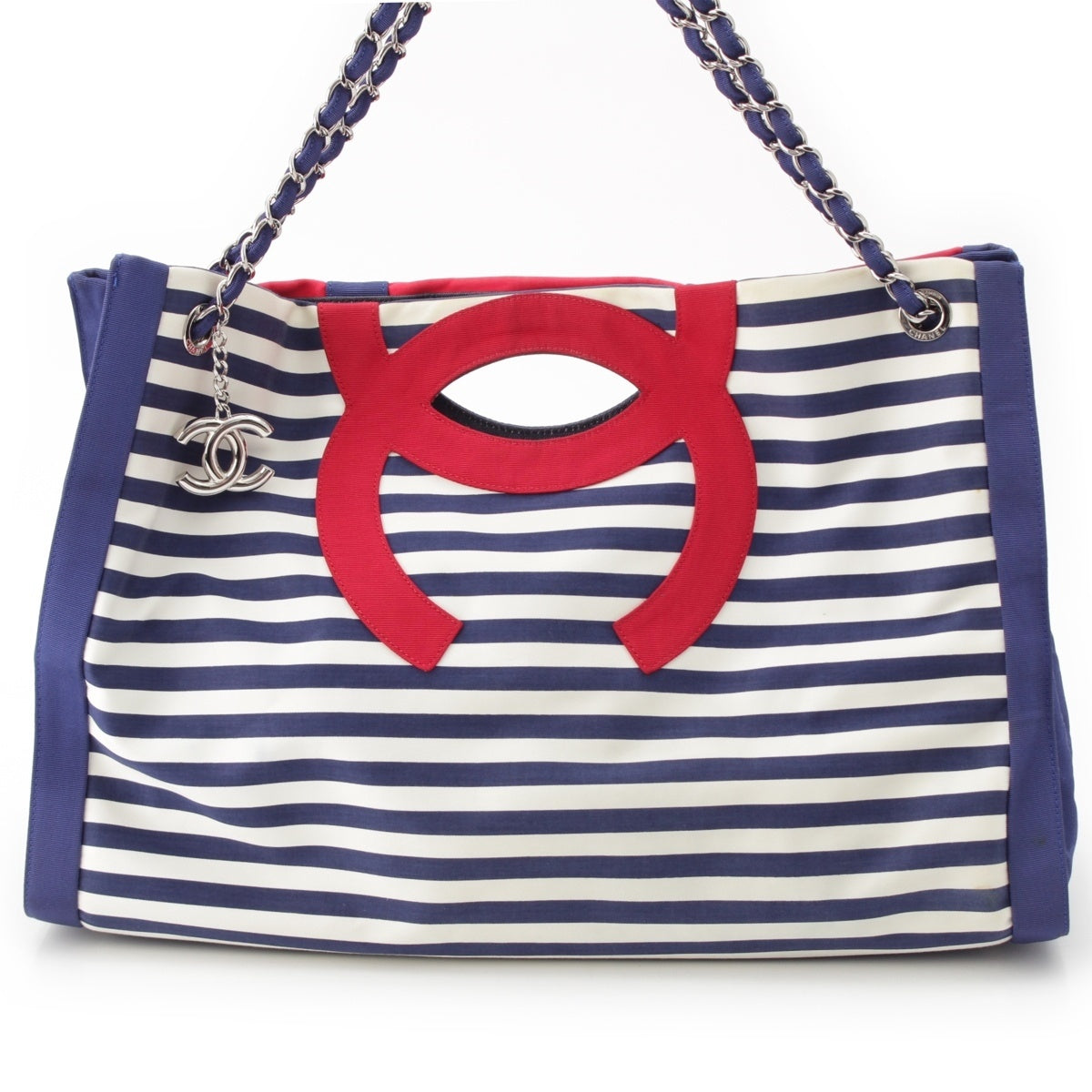 CHANEL Cruise line 13th COCO Mark Border Chain Tote Bag Blue x red x white