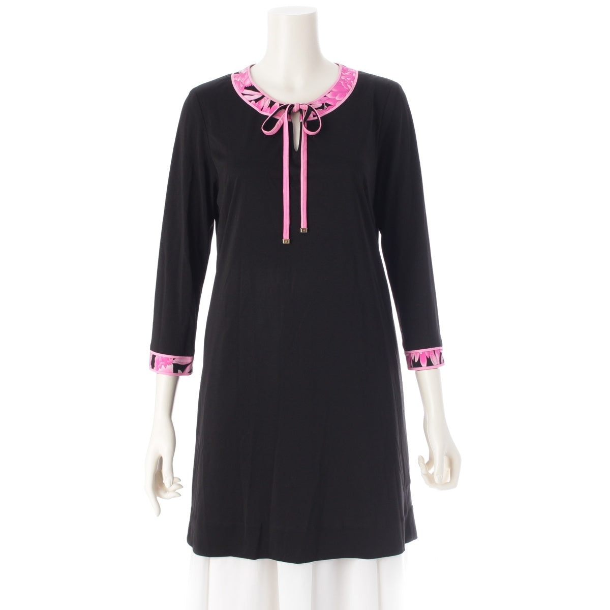 LEONARD Cancan material Ribbon Long Sleeve Tunic one piece 0160258 Black x pink 38