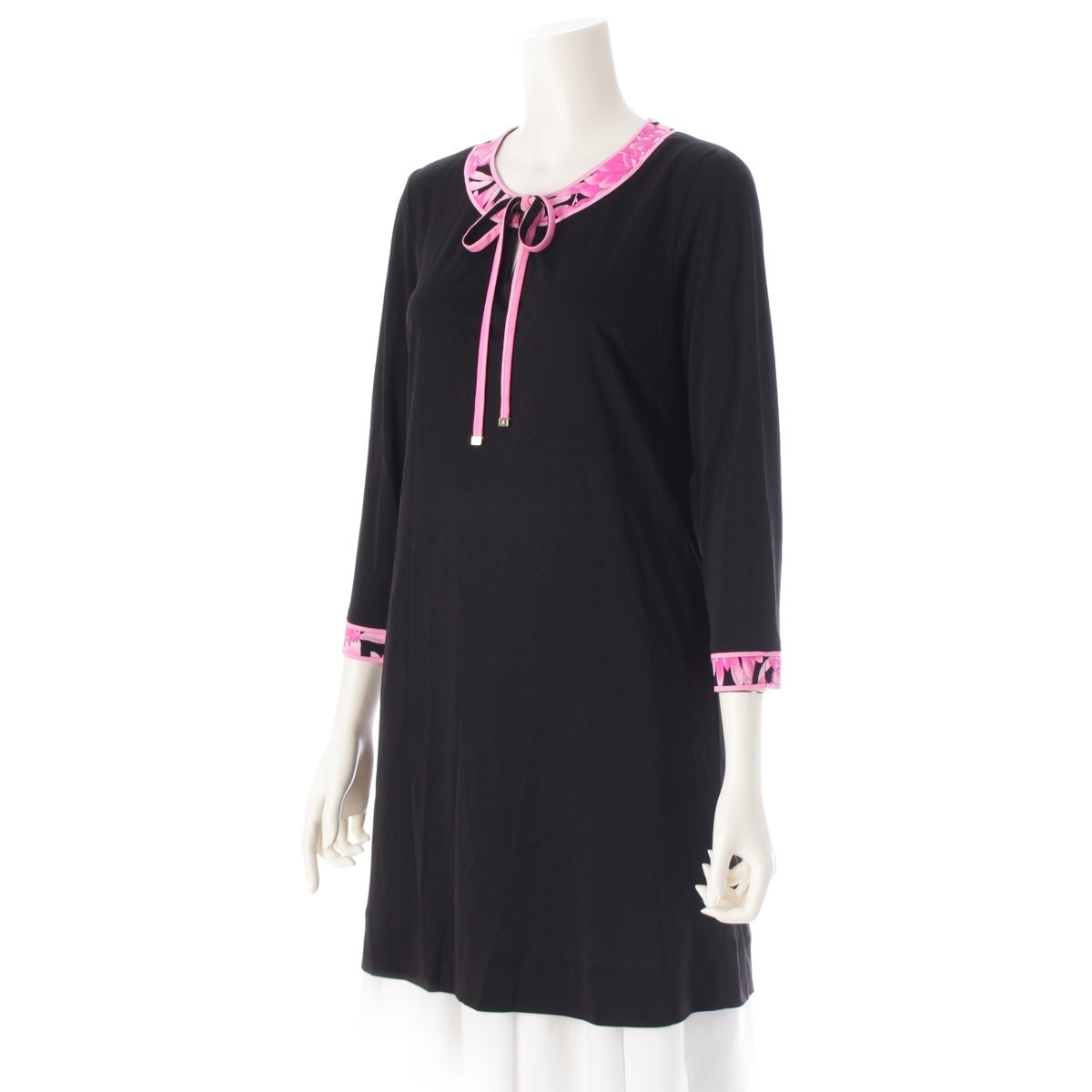 LEONARD Cancan material Ribbon Long Sleeve Tunic one piece 0160258 Black x pink 38