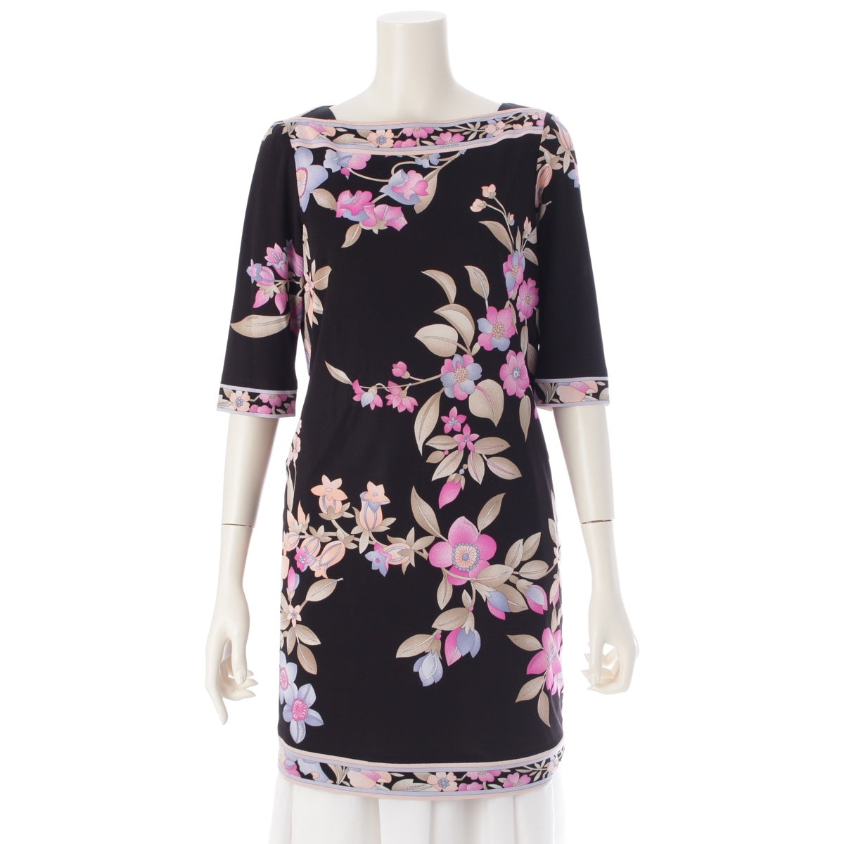 LEONARD Triacetate Half length, trimmed, floral pattern, flower Tunic 0350241 Black x pink system 2