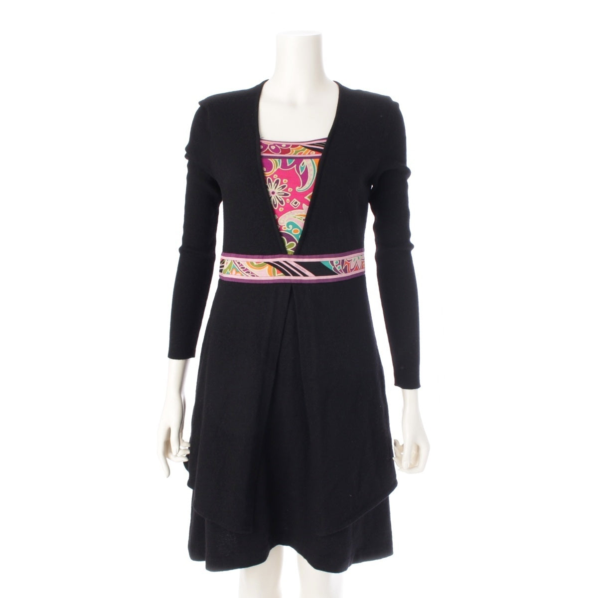 LEONARD wool Square Neck Paisley Pattern one piece 0347971 Black x pink 2