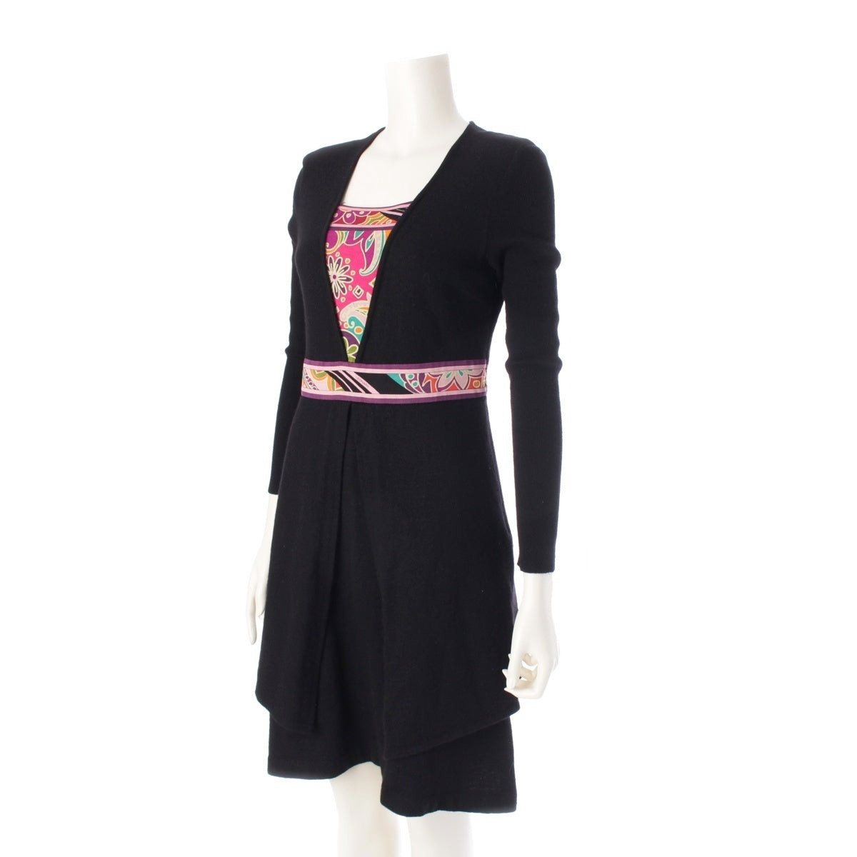 LEONARD wool Square Neck Paisley Pattern one piece 0347971 Black x pink 2