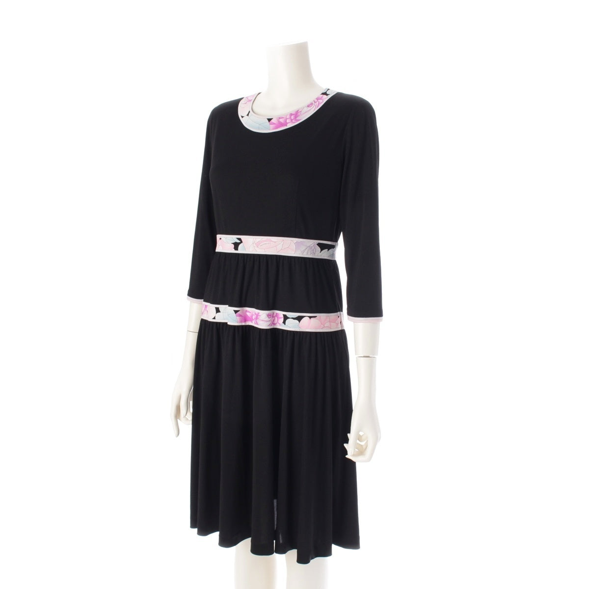 LEONARD Cancan material Round neck 3/4 length tunic one piece 0340352 Black x pink grey 36