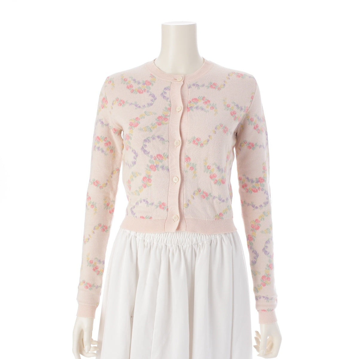 MIUMIU cotton Flower Pattern Floral Crew Neck cardigan pink 38