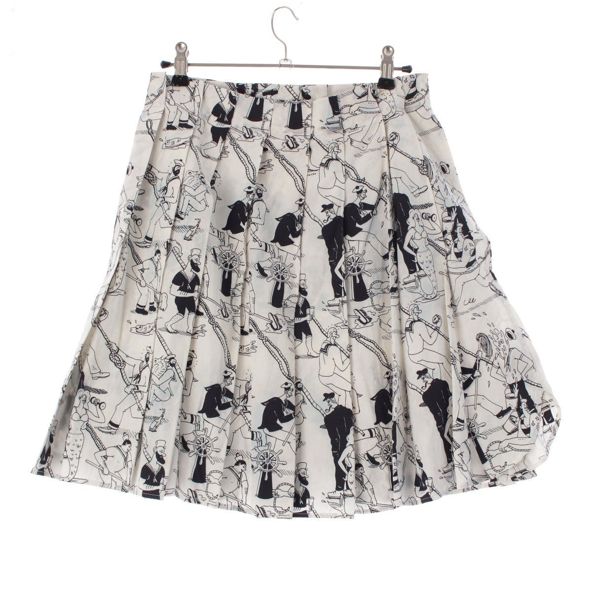 PRADA cotton All-over Pleated Mini skirt Bottoms Black White 38