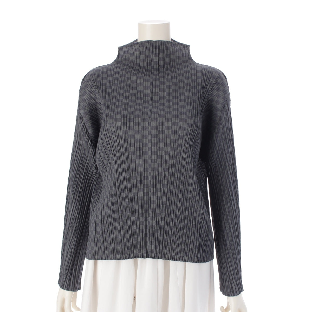 PLEATS PLEASE ISSEY  Block check checkered pattern bottleneck tops PP31-JK961 gray 3