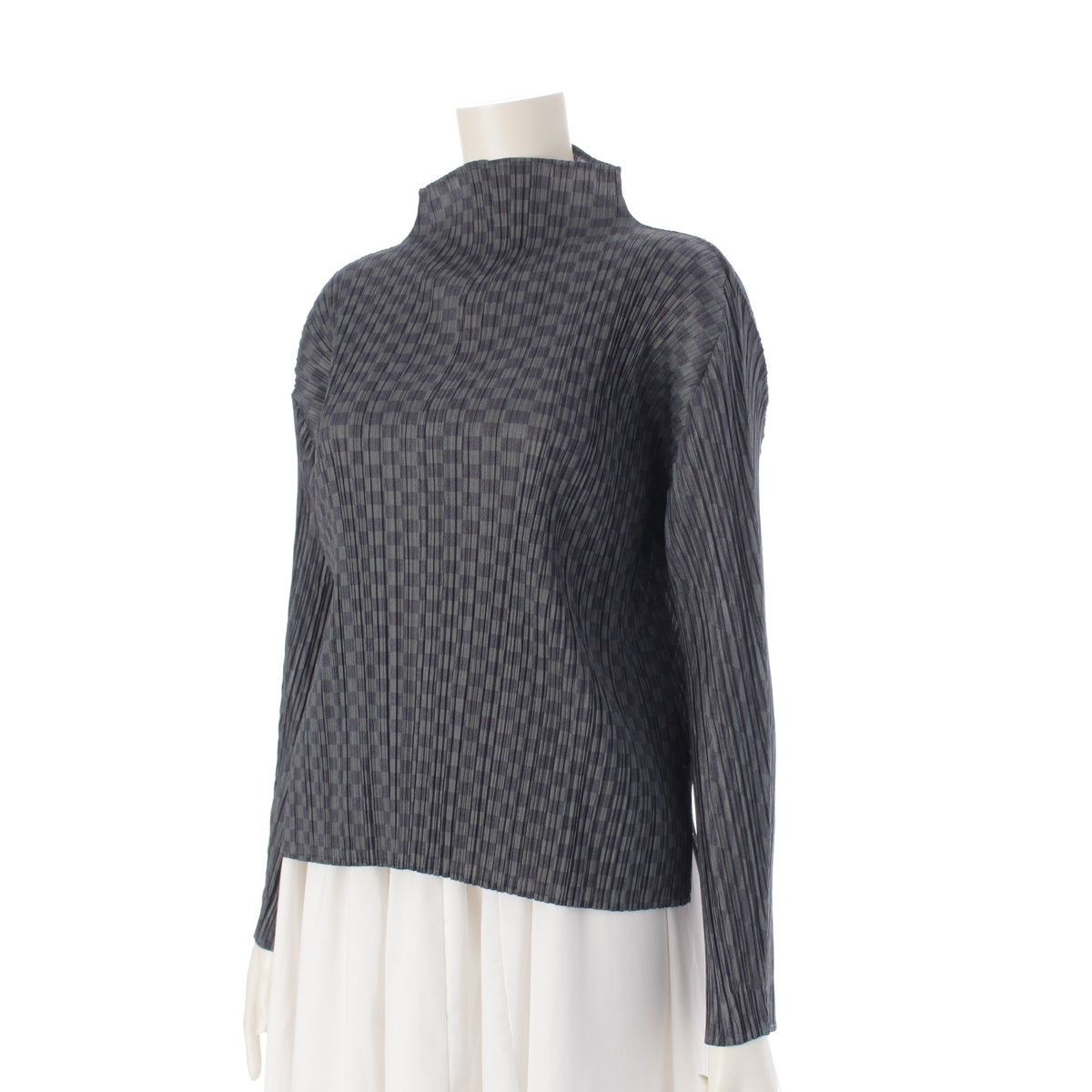 PLEATS PLEASE ISSEY  Block check checkered pattern bottleneck tops PP31-JK961 gray 3