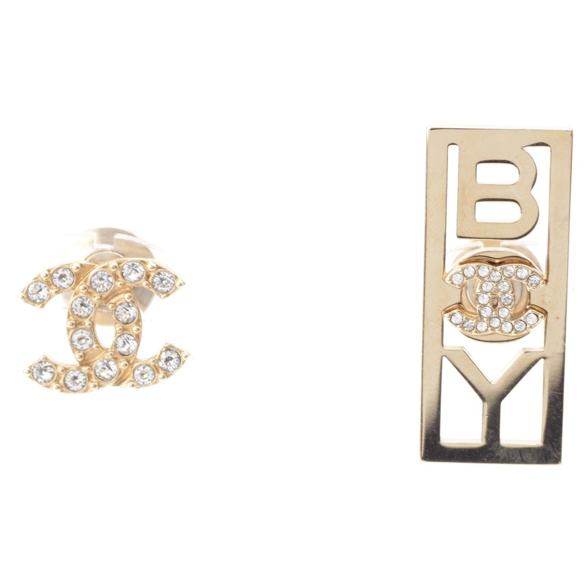 CHANEL Gold Plated L22P COCO Mark BOY Pin Stone 2-piece set Brooch Accessories gold