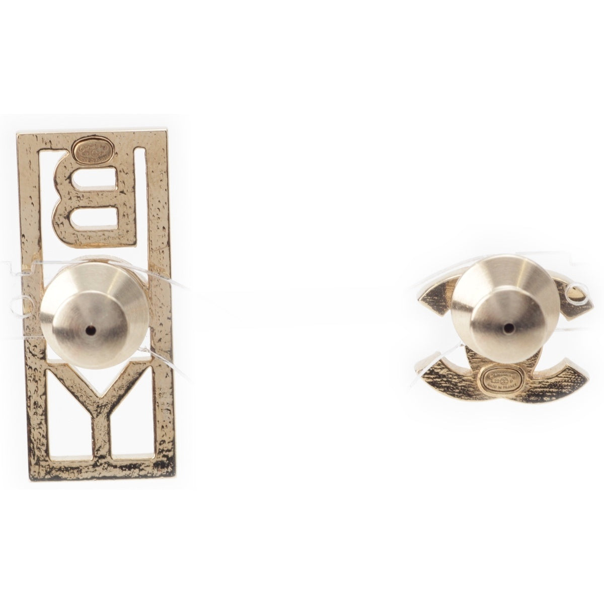 CHANEL Gold Plated L22P COCO Mark BOY Pin Stone 2-piece set Brooch Accessories gold