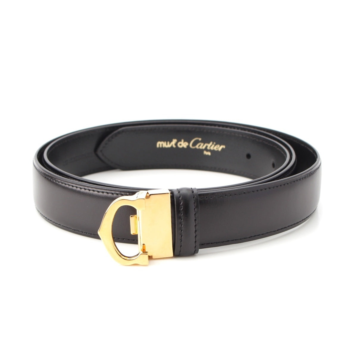CARTIER leather Must de Cartier C Buckle belt Black x Gold 120