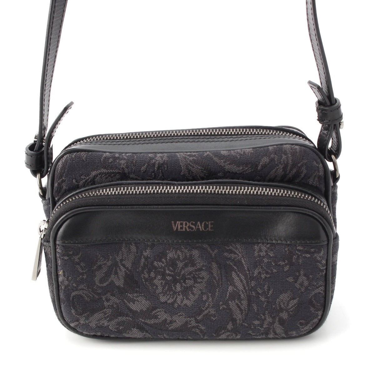VERSACE Nylon cotton Barocco Floral Flower Shoulder Messenger bag 1012856 Black series