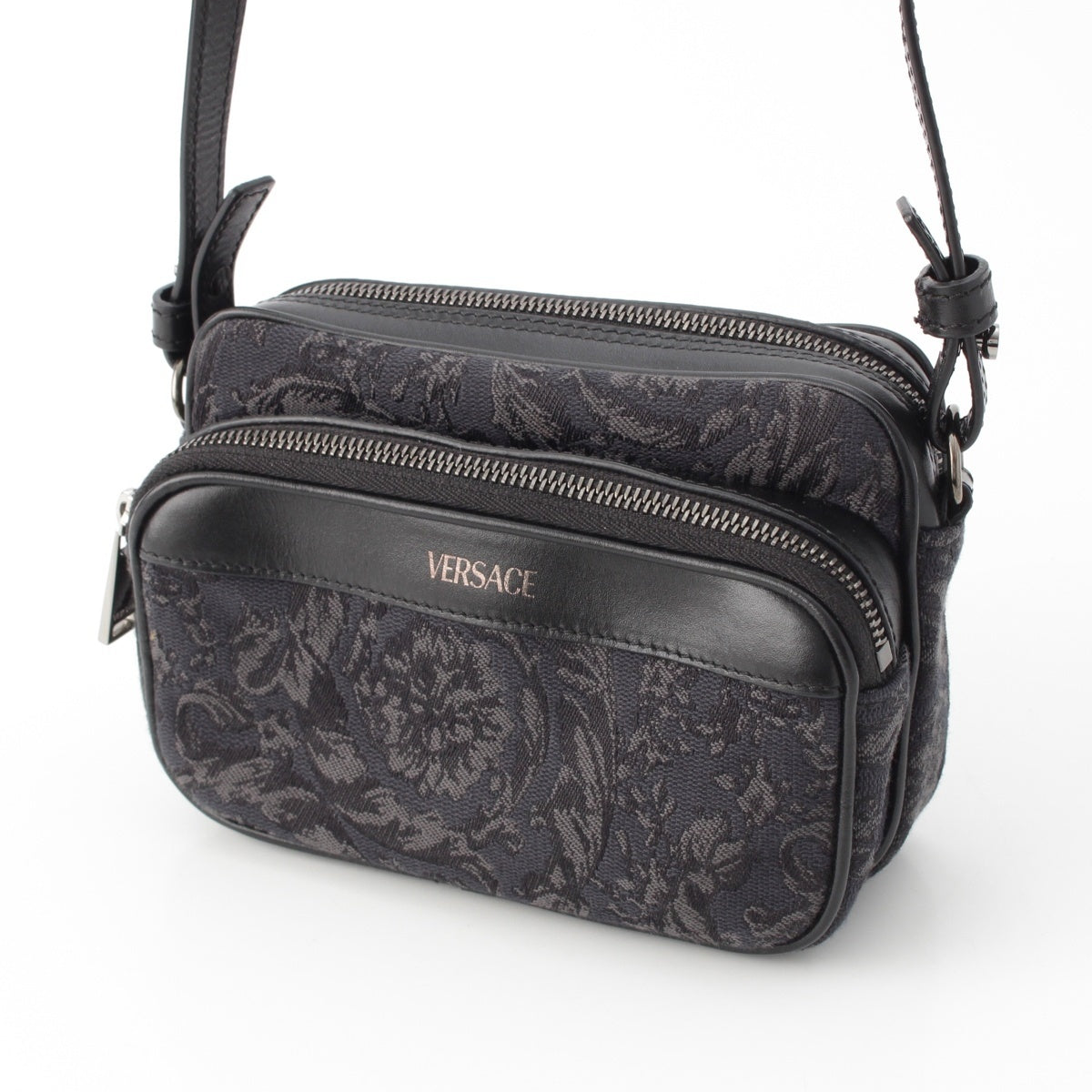 VERSACE Nylon cotton Barocco Floral Flower Shoulder Messenger bag 1012856 Black series
