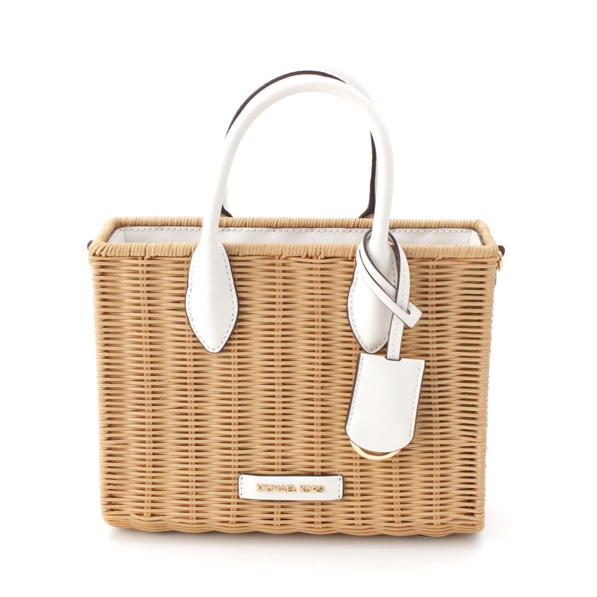 Michael Kors MIRELLA Rattan Leather 2way Shoulder Handbag White natural