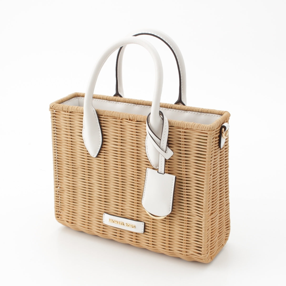 Michael Kors MIRELLA Rattan Leather 2way Shoulder Handbag White natural