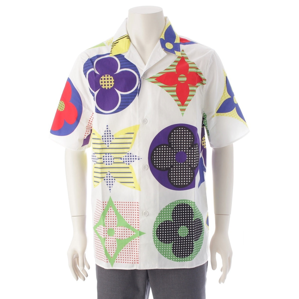 LOUIS VUITTON Virgil abloh cotton Monogram Hawaiian Short sleeve shirt flour  HJS04W White multicolor S