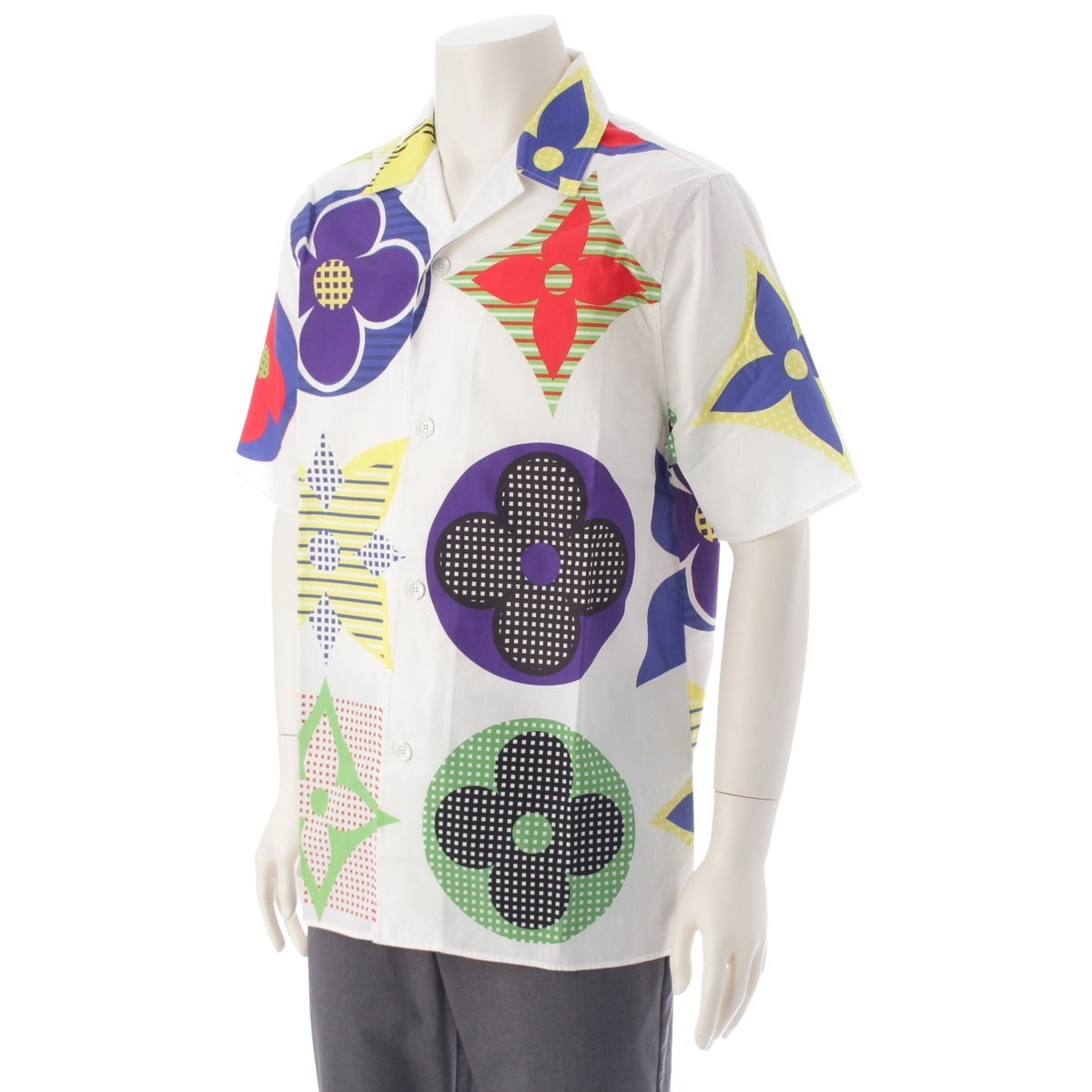 LOUIS VUITTON Virgil abloh cotton Monogram Hawaiian Short sleeve shirt flour  HJS04W White multicolor S