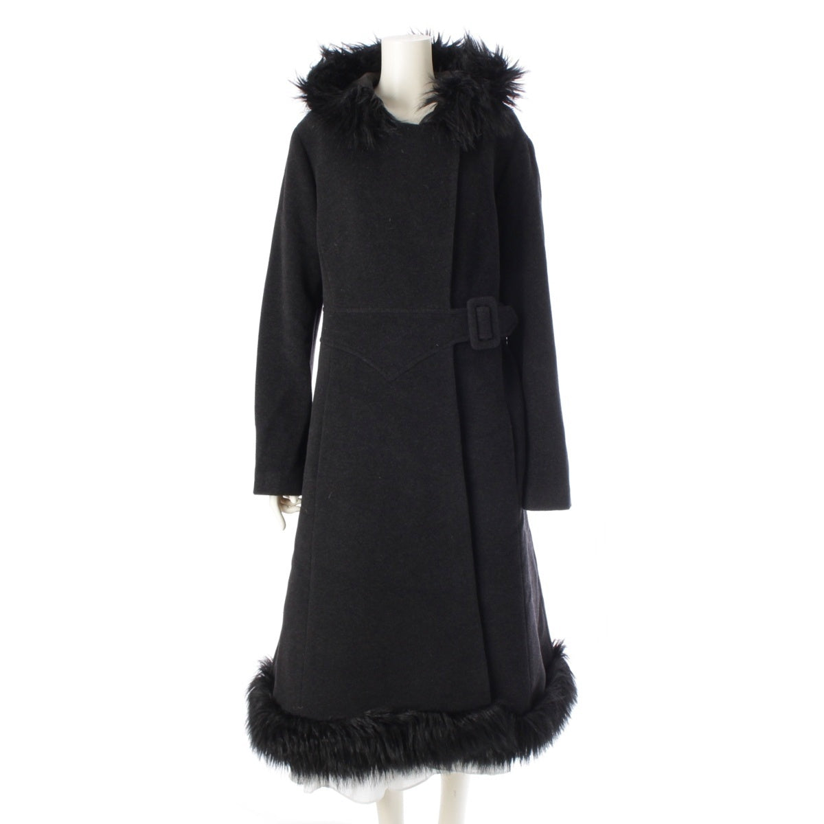 Alexander McQueen Wool x nylon Personal Archive A-line hooded fur coat outer black 44