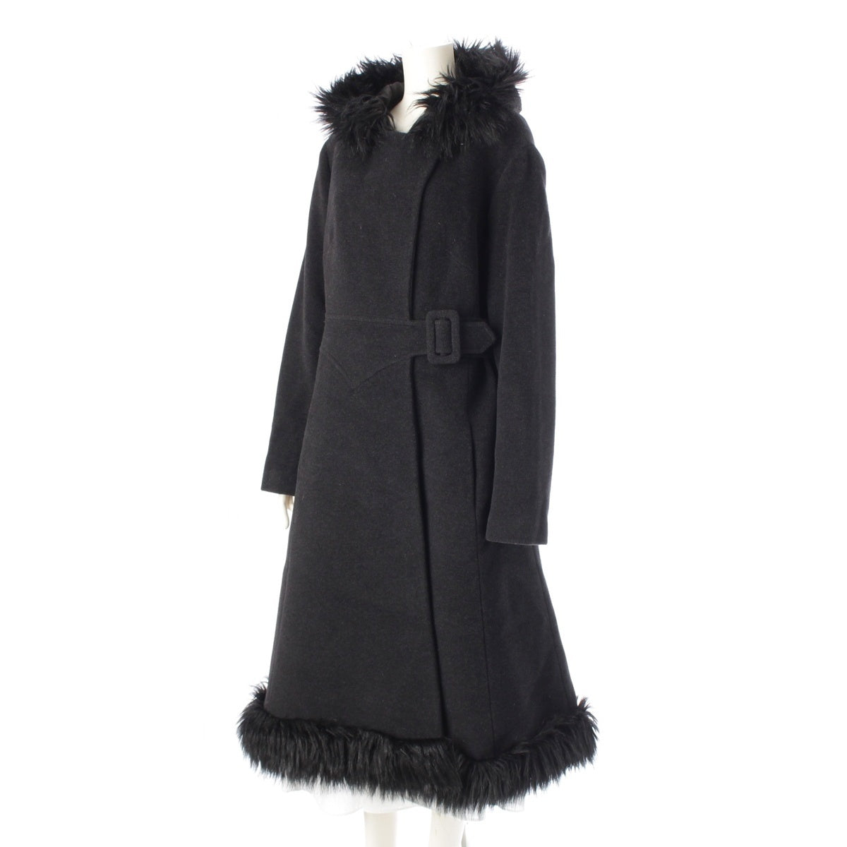 Alexander McQueen Wool x nylon Personal Archive A-line hooded fur coat outer black 44