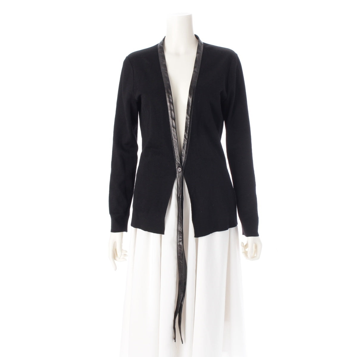 HELMUT LANG leather Knit long sleeve cardigan black 42