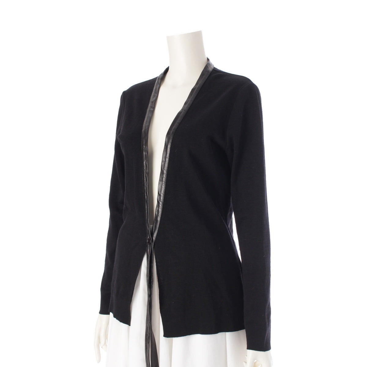 HELMUT LANG leather Knit long sleeve cardigan black 42