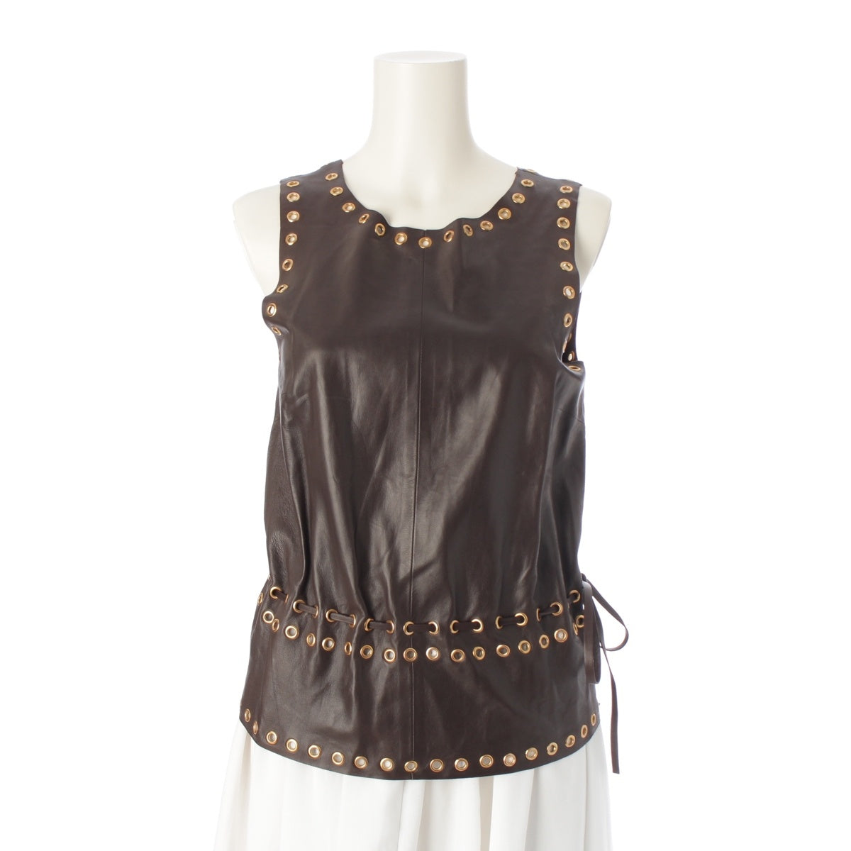 PRADA leather Archive Eyelet Ring Design Sleeveless tops Brown 40