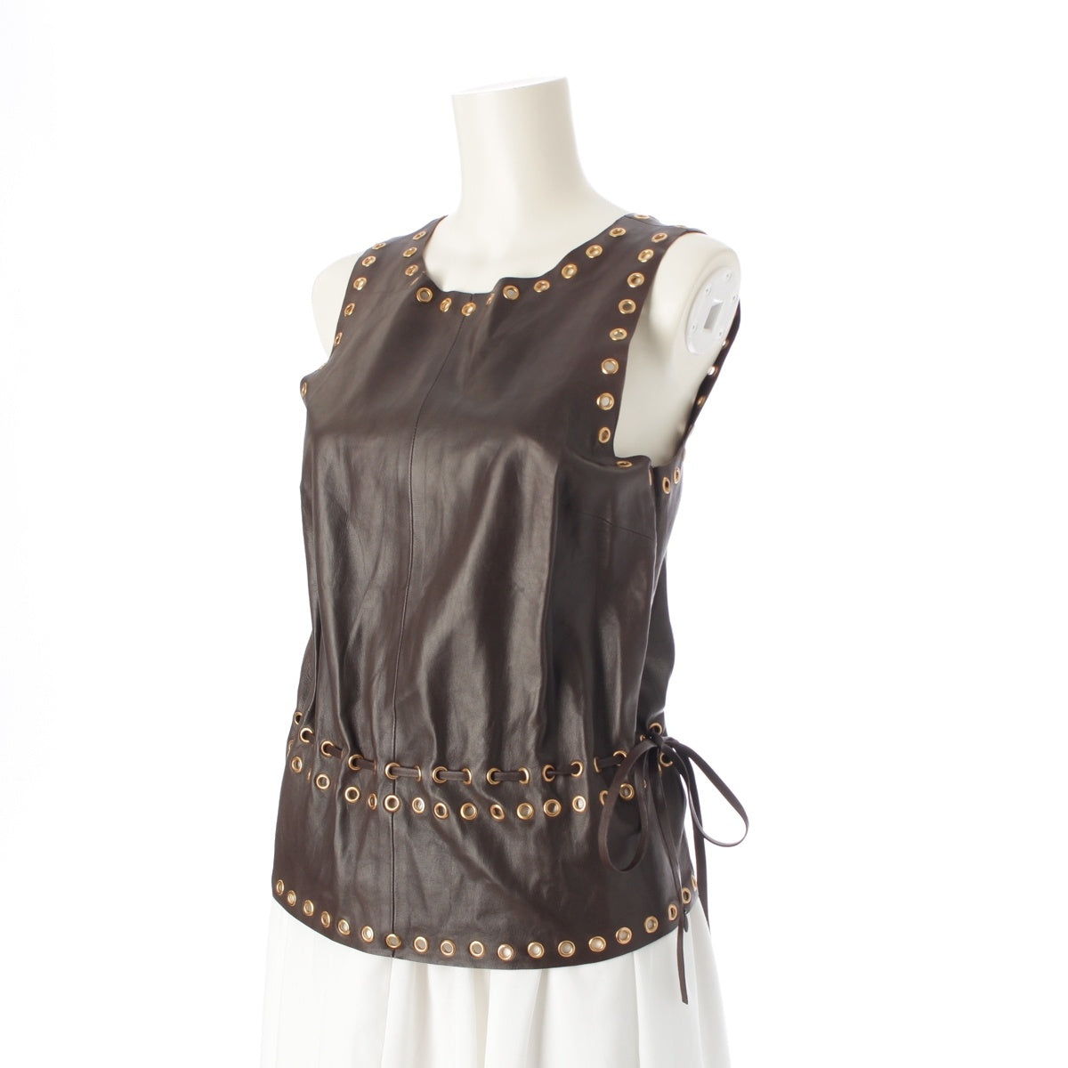 PRADA leather Archive Eyelet Ring Design Sleeveless tops Brown 40