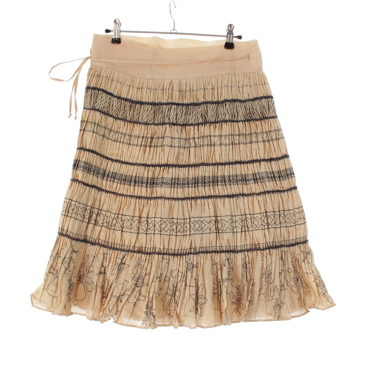 DRIES VAN NOTEN silk Archives All Embroidery Craft Pattern Pleated Gathered Wrap skirt Ivory Beige SMALL